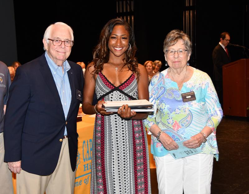 Tia Jarvis was awarded the Cape Henlopen Taxpayers for Fair Elections Scholarship, the Charlotte King Scholarship, the Southern Delaware Alliance for Racial Justice Scholarship, the Cloutier-Valenti Legacy Scholarship, the Coastal Georgetown Branch of the American Association of University Women Scholarship, the Dewey Beach Lions Club John Waples Educational Scholarship, the F.H & L.O. Russell Scholarship, the Faith in Human Spirit Award - William Degnan Award, the Geneva Pepper Morris Scholarship, George E. Gordy Family Educational Trust Fund, the Lewes-Rehoboth Rotary Club Eschenbach, Moore and Gallery Memorial Scholarship Recognition, the Sue Lore Social Studies Book Grant, the Tammy Hopkins Scholarship Award and the Grove Park Running/Walking Club Scholarship. Shown are (l-r) Chuck Ward, Jarvis and Georgiann Deist from the Lewes-Rehoboth Rotary Club.