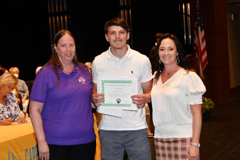Joseph Wyatt received the Cape Henlopen Elks Lodge 2540 Award. Shown are (l-r) Joanne Maier, Wyatt and Cape Principal Nikki Miller.