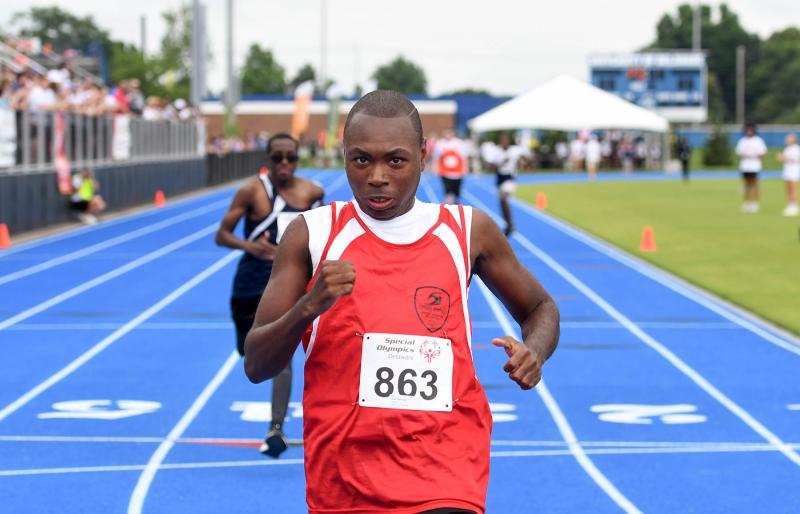 Deshawn Scye of the Sussex Riptide sprints to gold in the 100-meter race at the Special Olympics Summer Games. He recently participated in the Special Olympics USA Games, where he took the gold medal in the 100-meter race, silver in the 200-meter race and bronze in the 4-by-100 relay. DAN COOK PHOTOS