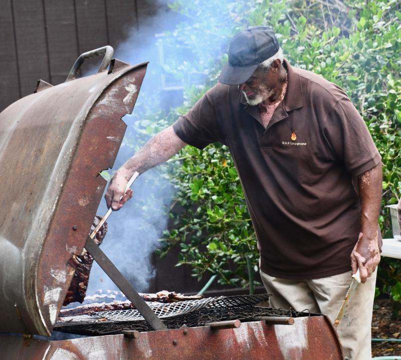 Norman Dempster, owner of G&R Campground, is famous for barbecued ribs. His secret? Oak briquets and cook them for at least an hour and 30 minutes.