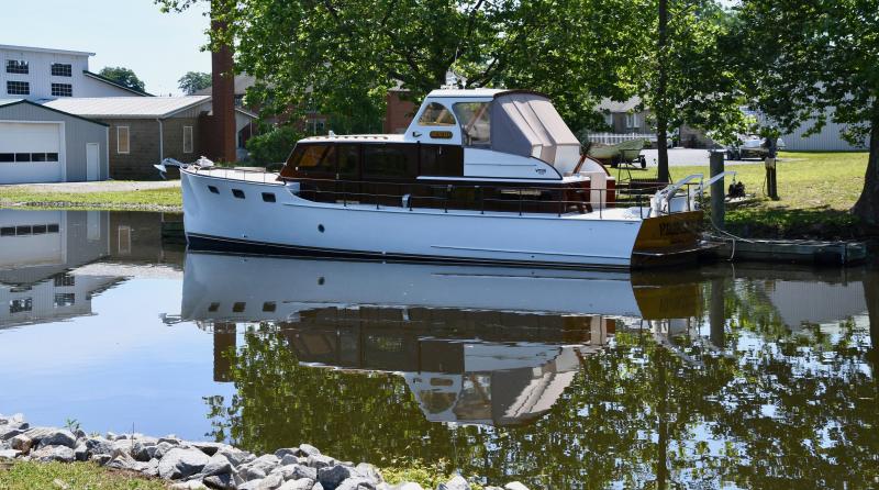 The historic yacht Vignette, built at the Vinyard Shipyard in 1951, is tied up at a dock on the Mispillion River in downtown Milford. RON MACARTHUR PHOTO