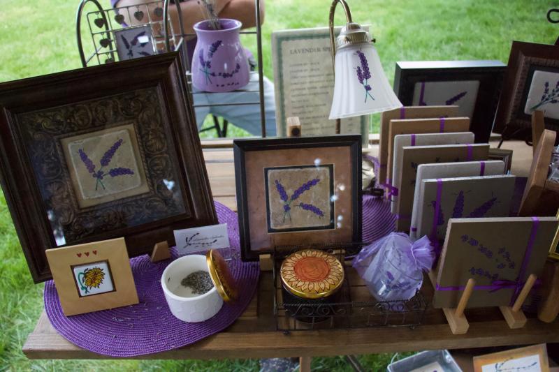 Lavender Splendor dedicates various pieces of art to the lavender flower, painting the likeness on coasters, trivets, tiles and lamps.