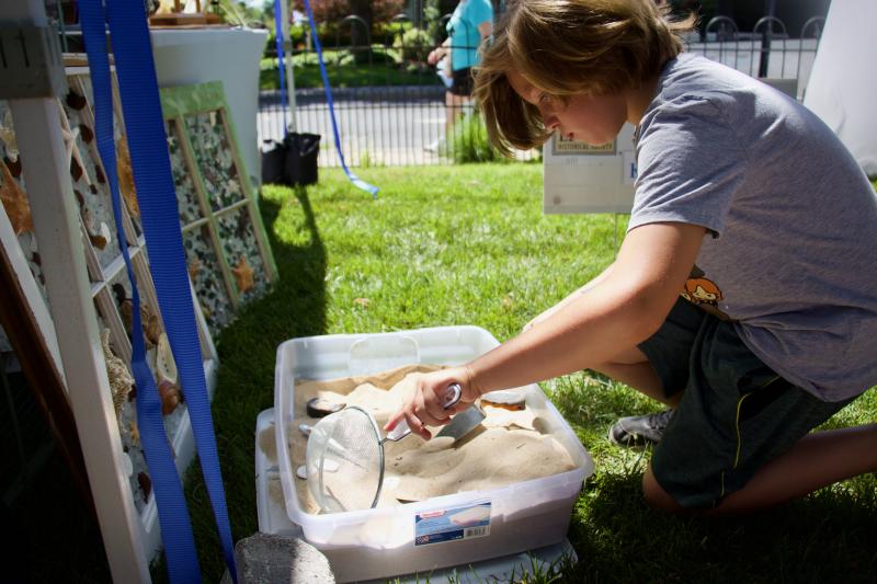Harry Counter of Cherry Hill, N.J., combs through a sand pit set up by Heidi Blake for sea-glass hunting.