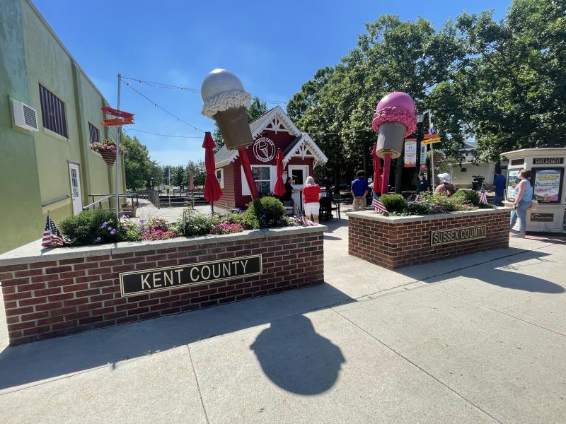 The Mispillion River in Milford is the dividing line between Sussex and Kent counties. At this point in downtown, it’s possible to stand in both counties. The North Pole Creamery is split by the county line.