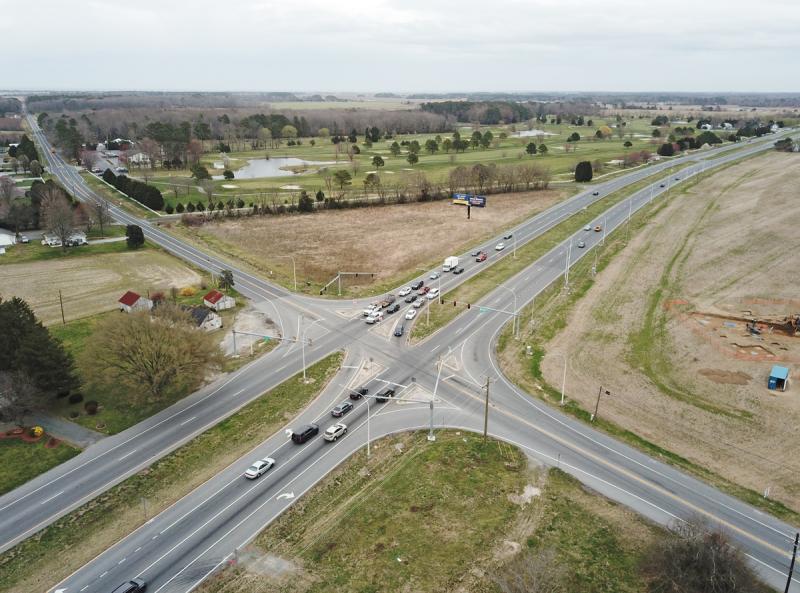 A project is underway to add an overpass at the intersection of Route 1 and Route 16 near Milton. When complete, Route 1 will go over Route 16. In the background is The Rookery golf course.