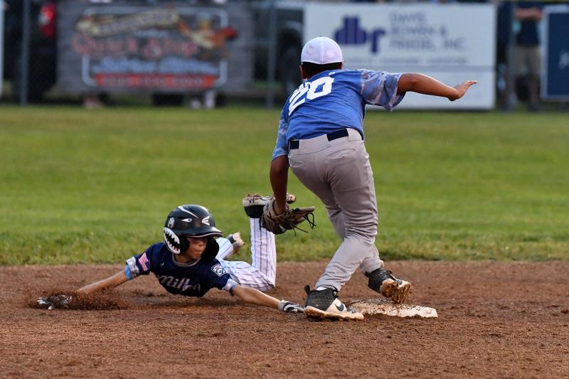 Lewes shortstop Christian Cabello puts the tag on Milton’s Jude Bastian.
