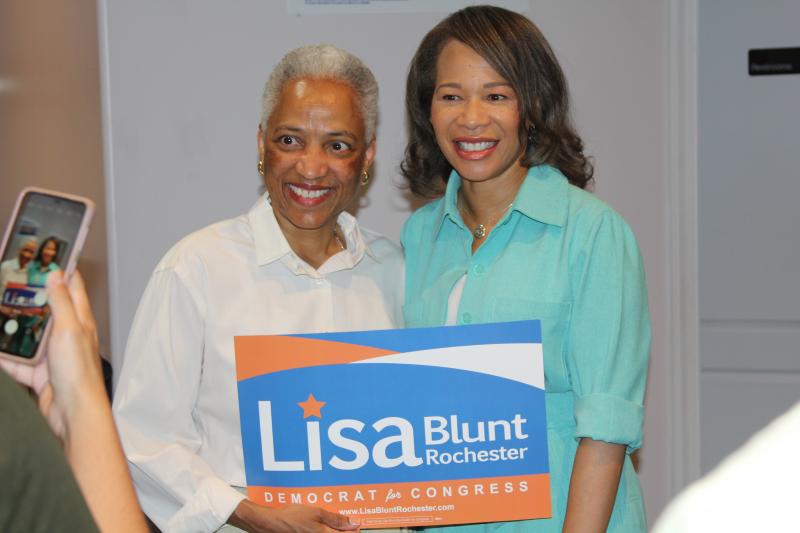 Democratic candidate for auditor of accounts Lydia York poses with Congresswoman Lisa Blunt Rochester.