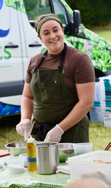 Heirloom chef Rachel Diener is all smiles as she answers a question from the crowd. Her sourdough toast topped with feta, hot sauce, arugula and honey included local produce from Hopkins Farm, Hattie’s Garden, Baywater Farms and 302 Hydroponics.