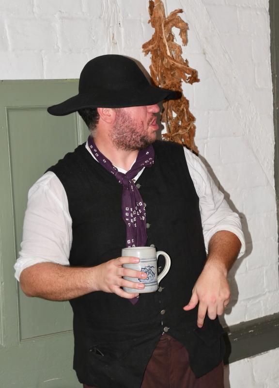 Marcos Salaverria portrays a man who has had a little too much to drink during the first scene. Salaverria, the historical society’s director of education, wrote the play offered by The Sussex Tavern Players.