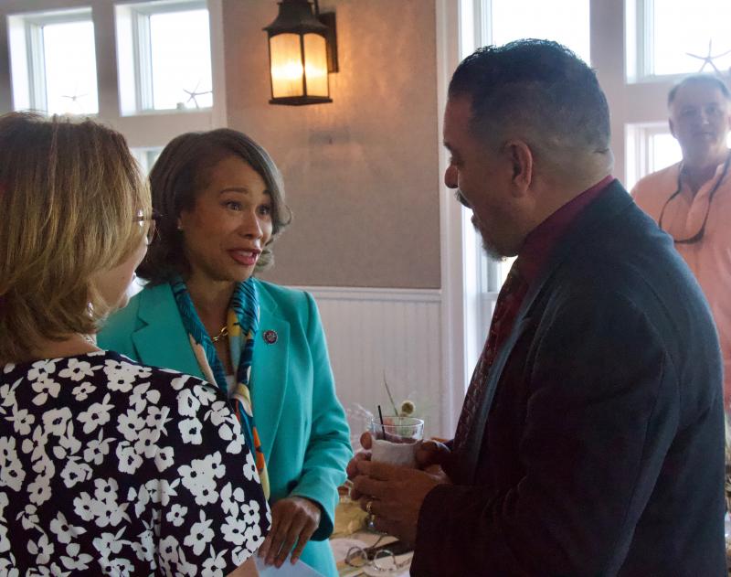 Lewes City Manager Ann Marie Townshend introduces Congresswoman Lisa Blunt Rochester to Lewes Maintenance Department Manager Rick Melendez. The congresswoman emphatically praised Melendez’s work.
