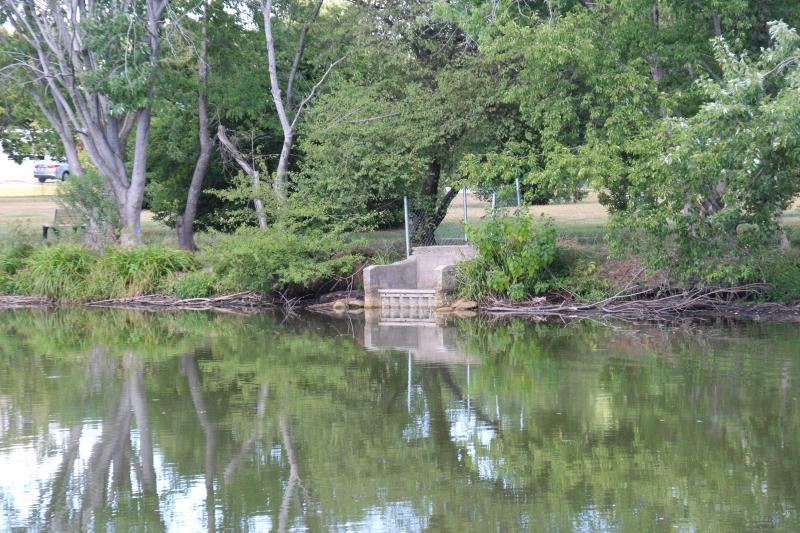 Residue on the side of this stormwater crate shows how low levels have gotten inside Blockhouse Pond. AARON MUSHRUSH PHOTO