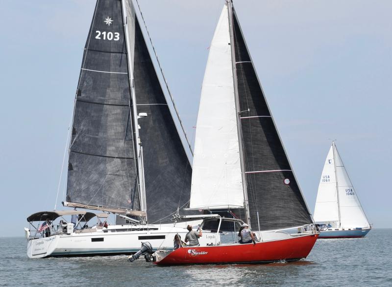 Three LYC boats start the first race Aug. 5, including Leoplis, third in the non-spinnaker class, left; Shredder, sixth place in the performance cruiser class, center; and Iris, fifth place in that class.
