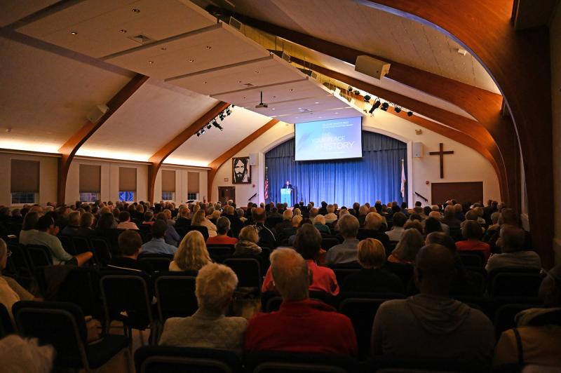A huge crowd visited Bethel United Methodist Church in Lewes for the keynote address from Buzz Bissinger, author of “The Mosquito Bowl.” NICK ROTH PHOTO