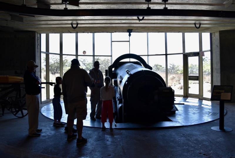 One of the most popular exhibits in the Battery 519 Fort Miles Museum is a 12-inch gun pointing out over the Atlantic Ocean.