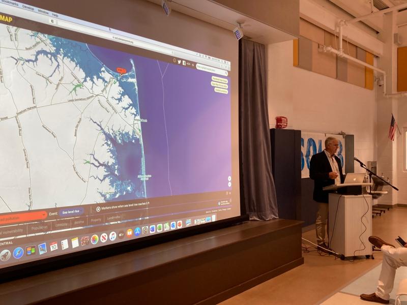 Former DNREC Shoreline and Waterway Administrator Tony Pratt speaks at a Sept. 10 workshop in Rehoboth Beach held by Save Our Lakes Alliance3. The workshop was aimed at educating citizens on the environmental threats related to sea-level rise and global climate change and steps that can be made to mitigate the effects. RYAN MAVITY PHOTO