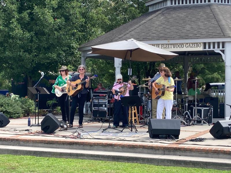Among the groups playing were Delmarva Ramblers, who brought their blend of traditional bluegrass music to the festival. The group includes (l-r) Lorraine Messitt on bass and vocals, Sherrie Johnson on guitar and vocals, Watha Hostetler on mandolin and vocals, John Beauchamp on banjo and Barbara O’Day on guitar and vocals. RYAN MAVITY PHOTOS