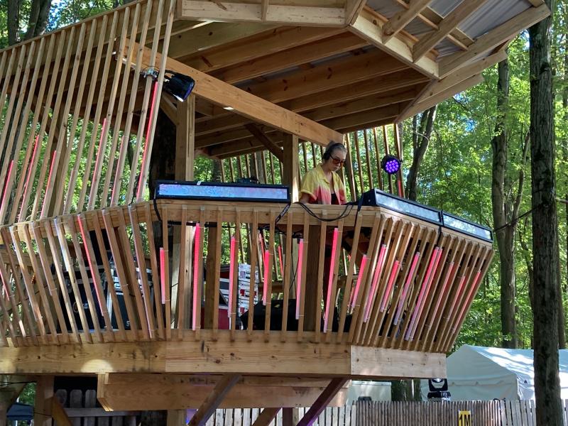Dj Wenzday plays the Nest Stage Sept. 24. The Nest is a DJ booth built into a treehouse. RYAN MAVITY PHOTO