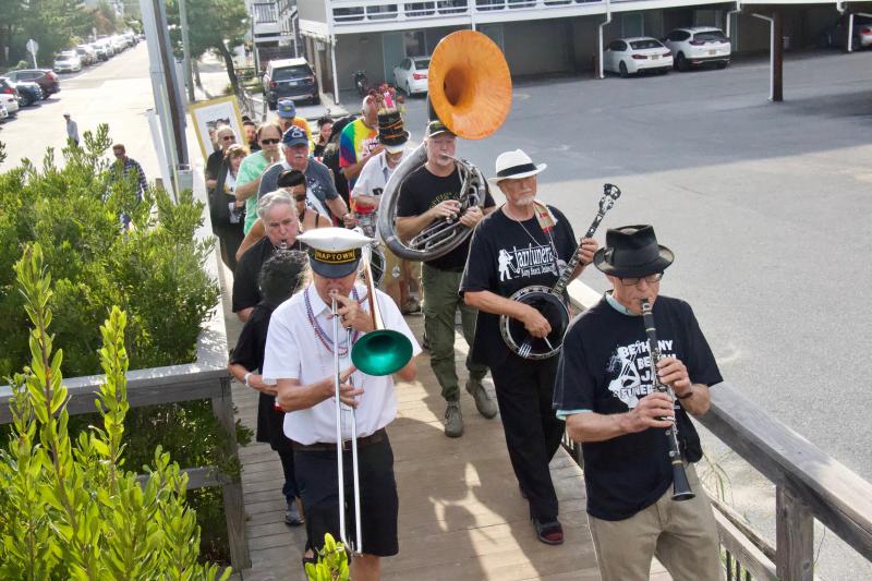 A staple of the Jazz Funeral is the jazz band. This talented group kept the tunes going up and down the boards and put on quite the show when they got to the Bethany Beach Bandstand.