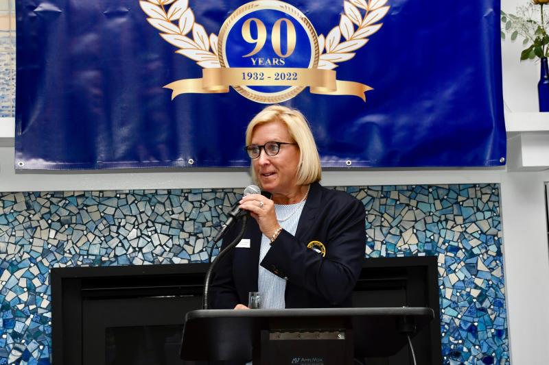 Current LYC Commodore Beth Copeland welcomes a large crowd to the 90th anniversary celebration on Sept. 24. RON MACARTHUR PHOTO