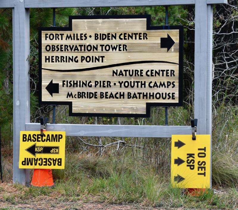 Signs posted by King Street Productions directed vehicles to the set and base camp areas in the park.