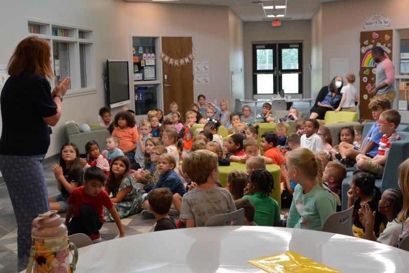 H.O. Brittingham Elementary Assistant Principal Jenn Leach introduces third-graders to the indoor recess options. SUBMITTED PHOTO