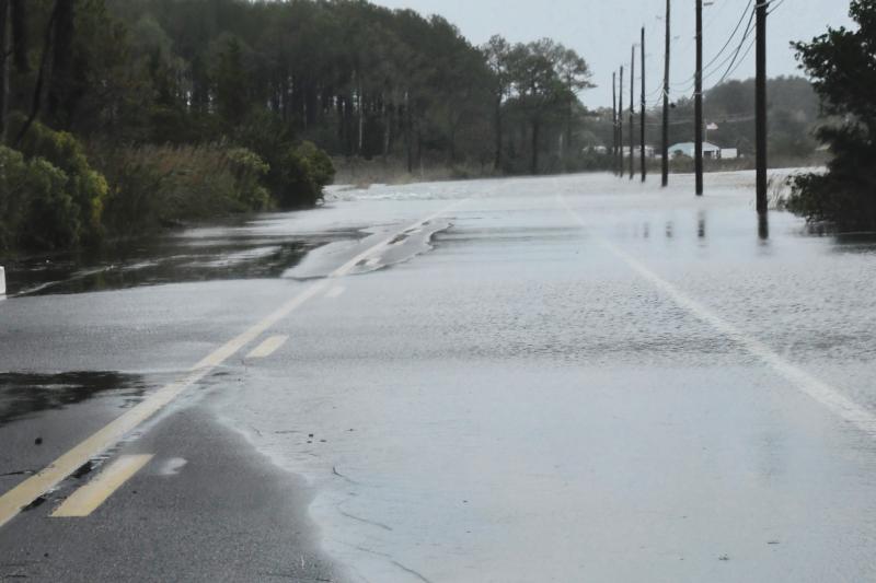 Much of Long Neck Road is closed Monday, blocking any access to areas beyond Mariner’s Cove. RON MACARTHUR PHOTO