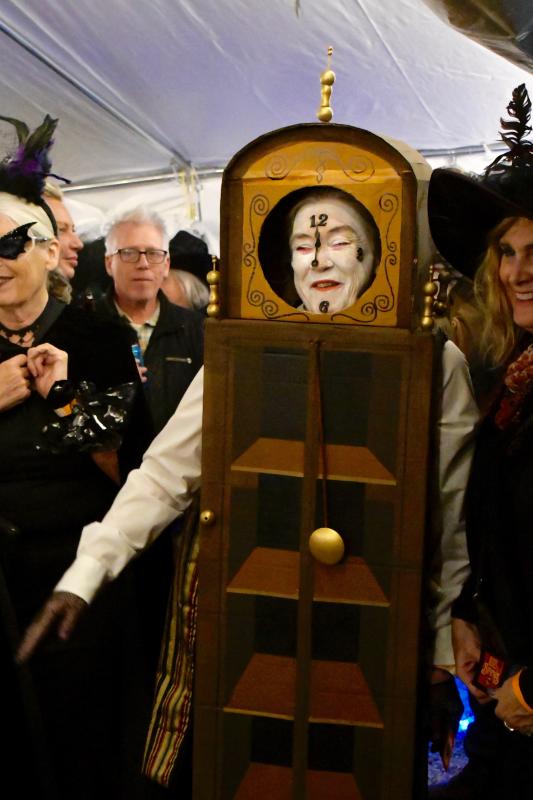 Deb Hansen of Lewes is dressed as a flying grandfather’s clock, which was one of the most original costumes at the event.