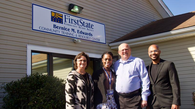 Georgetown Mayor Bill West spoke with participants and job fair vendors at the beginning of the workshop/job fair. Shown are (l-r) Georgetown’s first lady Faye West, First State Community Action Agency Program Director Dr. Sandi Hagans-Morris, Mayor West, and Special Projects Coordinator Zjohdell “Dell” Hudson.