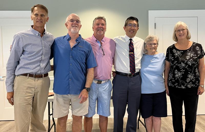 Delaware Deaf Senior Citizens meeting attendees shown are (l-r) Rep. Ron Gray; Allen Talbert, DDSC president; Billy Bowman, DDSC workshop coordinator; Dr. David Tam, Beebe Healthcare president and CEO; and Norma Buemi and Barbara White, Beebe Healthcare Patient and Family Advisory Committee members. SUBMITTED PHOTO