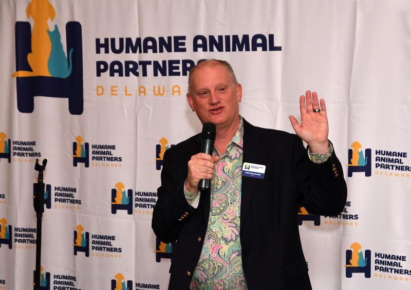 Humane Animal Partners CEO Patrick Carroll welcomes the crowd and speaks of the events for the evening.