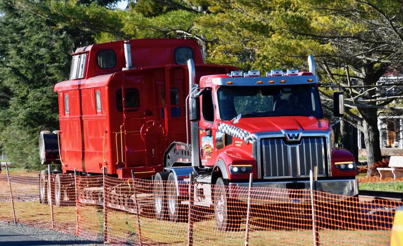 The restored 1917 caboose arrives at its new home in Stango Park in Lewes on the morning of Dec. 19.