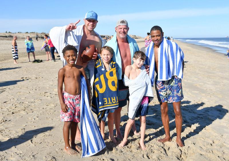 Taking the 2023 plunge are in back (l-r) Rich Lantz, Mike Sanchez and Cory Wideman. In front are Gabe Wideman, Gus Lantz and Chase Sanchez.