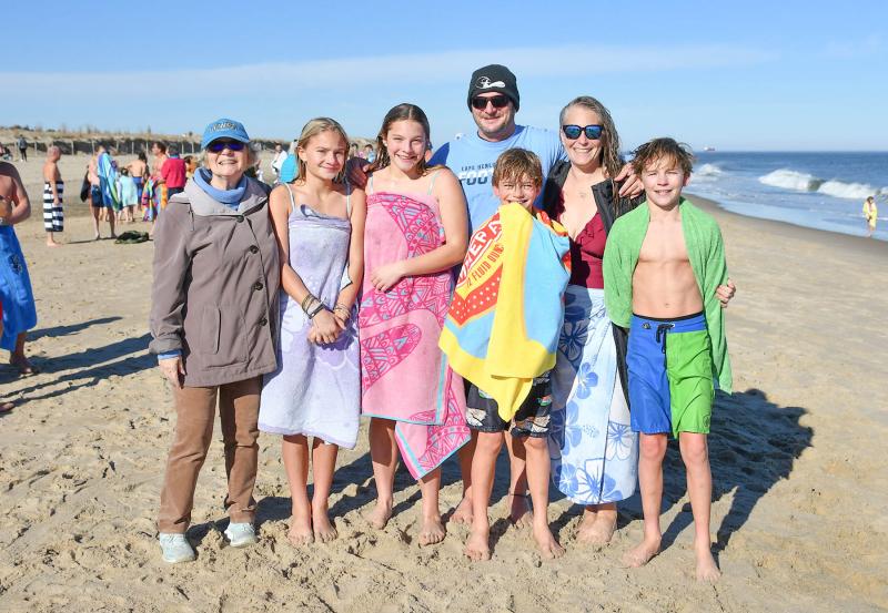 The Lewes Polar Bear Club Plunge was started in 1982 by a group headed up by Dave “Fredman” Frederick. Frederick’s family plunges every year. They are (l-r) Susan, Meredith, Lina, Jack, James, Suzannah and Will.