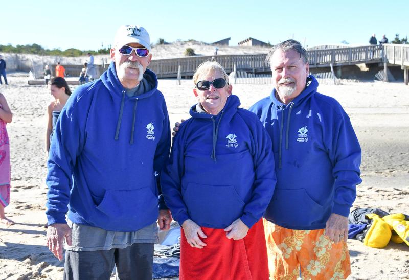 Veteran Lewes Polar Bears who have plunged more than 30 years are (l-r) Chip Davis, Connie Miller and Bruce Egolf.