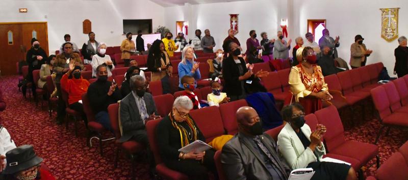 The Trinity Faith Christian Center sanctuary is filled with worshipers attending the annual MLK Day church service.