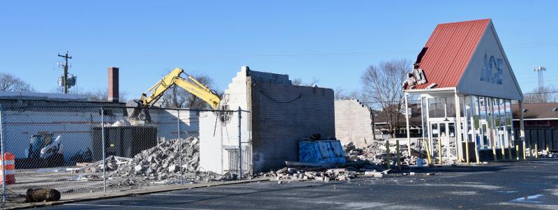 By day four (Jan. 20) of the demolition project by John Mackin & Son, not much remains of the former Bests’ Ace Hardware store near Five Points.