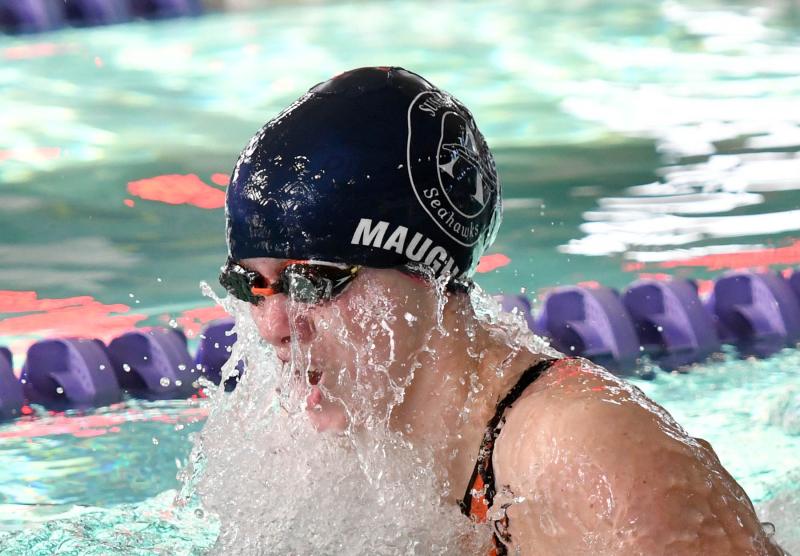 Seahawks junior Gracie Maughan swims for first in the 200 individual medley with a time of 2:07.94. She was also voted Outstanding Swimmer for the second year in a row.