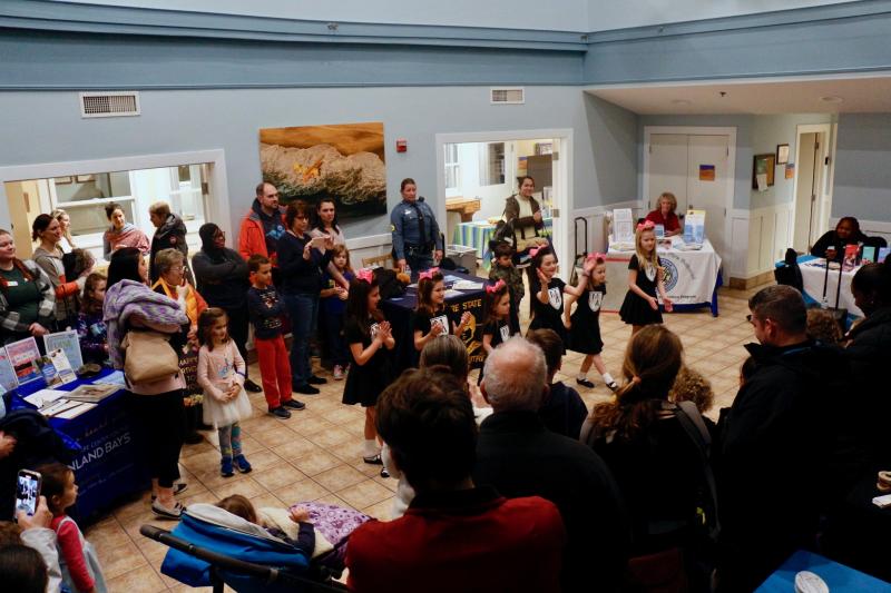 McGough Academy School of Irish Dance entertains attendees with a dance exhibition in the lobby of Children’s Beach House. Dancing are (l-r) Kendall Sager, Alanna Mayo, Emma Emerick, Abigail Smyth and Lily Stuckey.