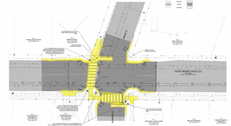 When complete, there will be crosswalks across State Road and Munson Street.