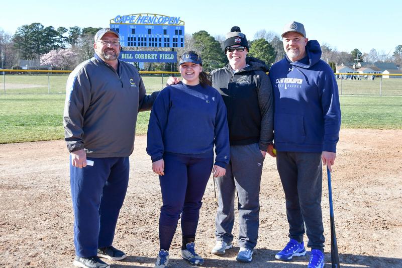 Cape’s Sophia Tighe is the only senior on the squad this season. Shown are (l-r) coach Mike Tkach, Tighe, assistant coach Chad Heers and assistant coach Chuck Hudson.