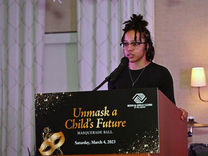 Ty Bell, Boys & Girls Clubs Western Sussex-Seaford Youth of the Year, reads a manuscript she wrote about her personal experiences.