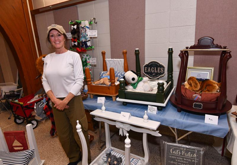 Pam Savage stands with her creative handmade pet beds. You can email her at pamelaisavage@yahoo.com.