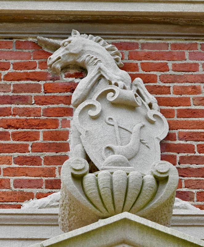 The Hoorn coat of arms outside the Zwaanendael Museum includes a unicorn, which has become a symbol for the Dutch-founded town of Lewes.