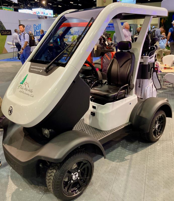 The INNO-F1 single-rider golf cart created huge buzz at the 2023 PGA Show, both in test drives on Demo Day and at the Orange County Convention Center’s West Concourse. The $7,000 vehicle’s lightweight, easily transportable lithium battery unit helped address storage issues that have might otherwise slowed market acceptance. FRITZ SCHRANCK PHOTO