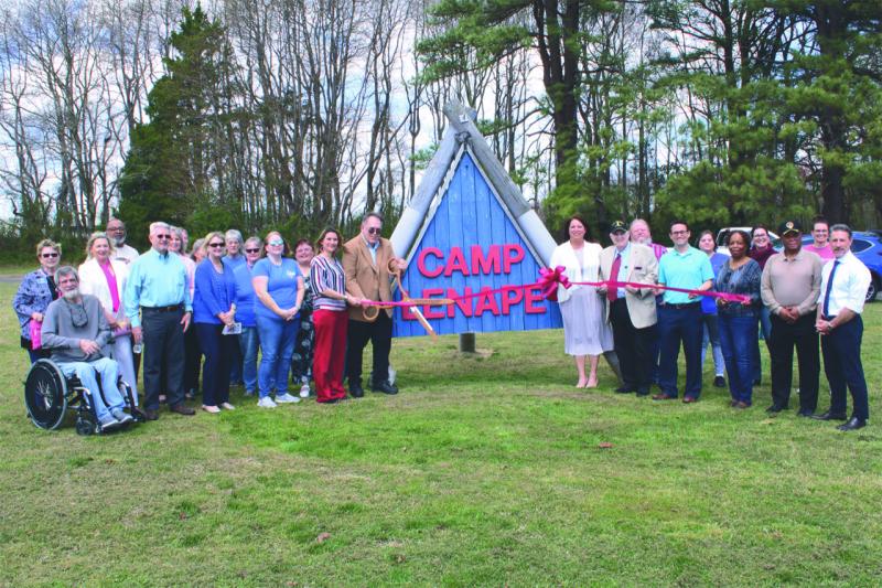 KSI Kamp Lenape ribbon-cutting attendees shown are (l-r) KSI Community Relations Director Alicia Hollis; past KSI board member Scott Ward; Milford School District Student Services Director Laura Manges; KSI board member Frederick A. Duffy; Alan Moore; KSI Human Relations Director Barbara Wilson; Child and Adult Care Food Program education associate Aimee Beam; KSI champion Suzy Hutchison; KSI board Chair Dr. Donna Smith-Moore; KSI’s Brenda Rutherford, Dawn Welch, Crystal Hughes and Michelle Cain; Camp Lenape Director Kim Tuder; KSI Interim CEO James Greenwell; Ann Haggerty, KSI vice president of mission advancement; KSI board member William Hare; Developmental Disabilities Services Director Mike Erixson; KSI board member Jesse Spampinato; DDDS’s Heather Delgado; Eunice Hammond; State of Delaware’s Candy Caporale; KSI board member Charles Hammond; Embrace Delaware Executive Director Abby Stewart; and Delaware Secretary of Education Mark Holodick. SUBMITTED PHOTO