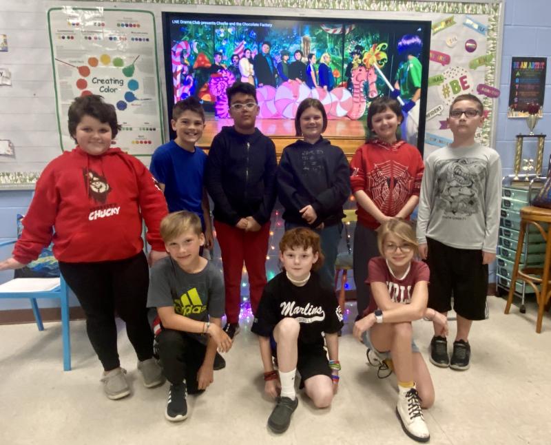 First-year drama club members include in back (l-r) Bella Hittle, Charlie Albitz, Jordyn Rickards, Adrian Santiago, Ethan Baranowski and Aiden Reid. In front are Eddie Schultze, Jordan Marks and Carter Harig. Members unavailable for the photo are stagehands Gigi Geddio, Harley Vickers and Chance Aviles; actors Annette Lane and Tamirah Reid; and set designers Gianna Guajardo, Anyla Collick and Liz Velasquez. ELLEN DRISCOLL PHOTO