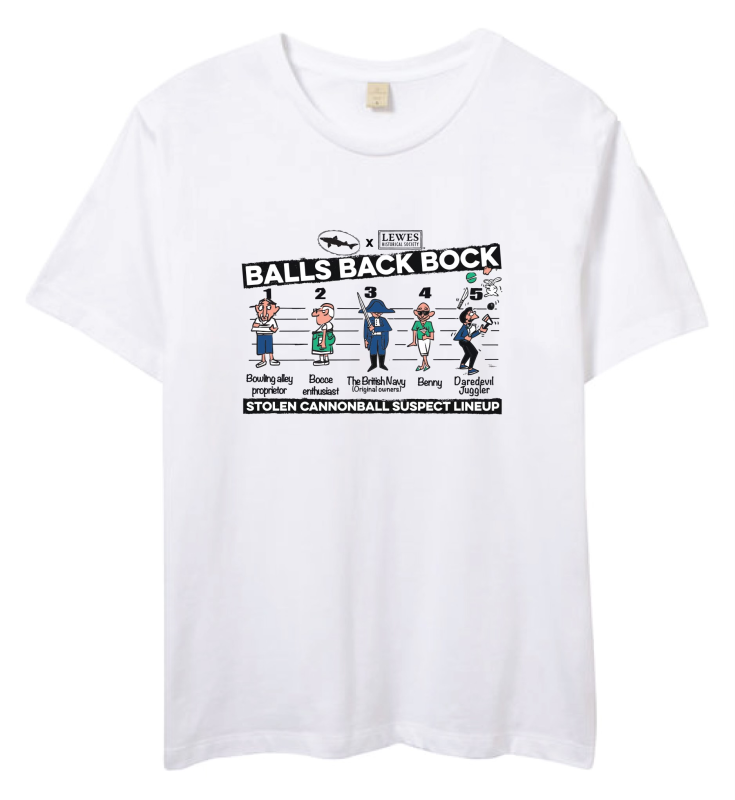 Dogfish Head and the Lewes Historical Society teamed up to produce a T-shirt featuring Cape Gazette editorial cartoonist James Paterson’s thoughts on who may have taken the cannonball. They cost $20 and all proceeds were donated to the Lewes Historical Society. SUBMITTED PHOTO