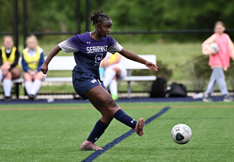 Freshman Debora Williams boots the ball upfield for the Seahawks.
