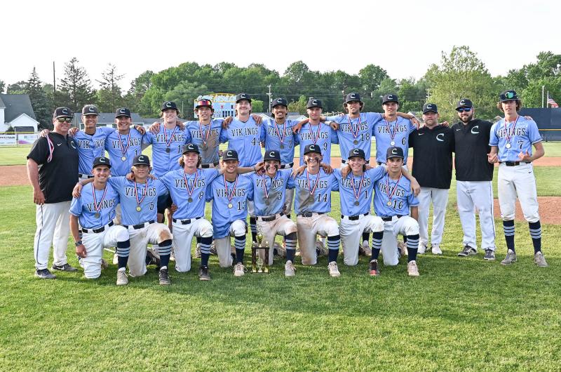The Cape baseball squad took care of business to garner back-to-back Henlopen Conference Championships. Shown are in back (l-r) head coach Ben Evick, Barritt Ross, Brogan Evick, Brian Fleming, Trey Hitchcock, Reed Thompson, Lex Wescott, Gage Joseph, Nick Cox, Brenn Scott, assistant coaches Matt Griswold and Seth Brosius, and Jase Mitchell. In front are Miles Godwin, Luke McCarthy, Jaxon Clampitt, Timothy Hitchcock, Owen Daminger, Isaac Terhune, Merric Mumford and Brady Kosc. DAN COOK PHOTOS