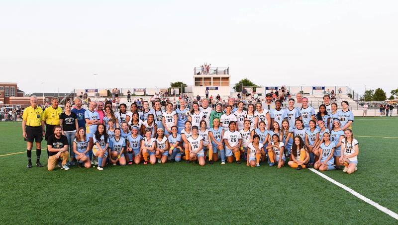 The Beacon and Mariner soccer squads battled fiercely in the May 11 match, but at the end of the game, they are future Cape Henlopen teammates. DAN COOK PHOTOS
